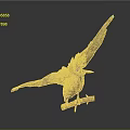 Copper Colored Bird Sculpture With Spread Wings Perched On Wooden Branch