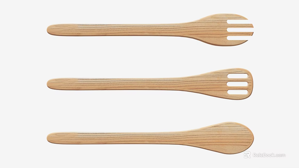Natural Wooden Kitchen Cooking Utensils Set With Spatula Fork And Spoon Tools 3d model 