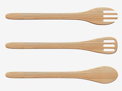 Natural Wooden Kitchen Cooking Utensils Set With Spatula Fork And Spoon Tools 3d model