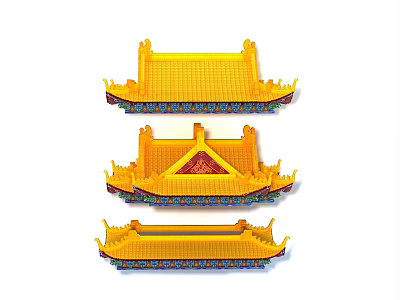 Traditional Chinese Ancient Architecture Yellow Decorative Roofs With Overhanging Eaves 3d model