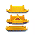Traditional Chinese Ancient Architecture Yellow Decorative Roofs With Overhanging Eaves