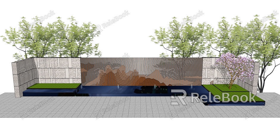 New Chinese style landscape wall landscape grid landscape wall fountain waterscape model