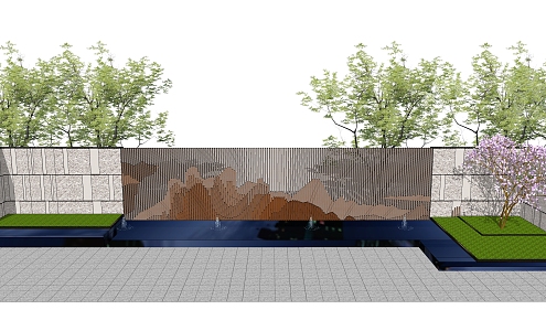 New Chinese style landscape wall landscape grid landscape wall fountain waterscape 3d model