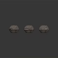 Three Rough Concrete Construction Components With Exposed Reinforcement Bars And Textured Surfaces