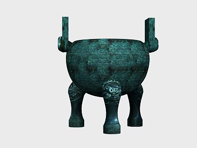Traditional Chinese Ceramic Vessel with Three Legs and Carved Decorative Patterns 3d model
