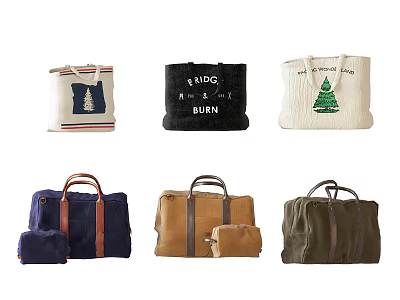 Stylish Tote And Duffel Bags With Tree Patterns Text Designs And Various Colors 3d model