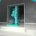 Snowflake Marrs GREEN Brand Exhibition Space With Blue Frame Structure And Snowflake Logo