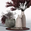 Decorative Ornament Set with Silver Mesh Vase Red Plants White Vase And Purple Small Flowers