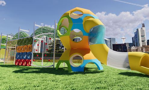 Modern play equipment Wooden children's equipment Children's play equipment 3d model