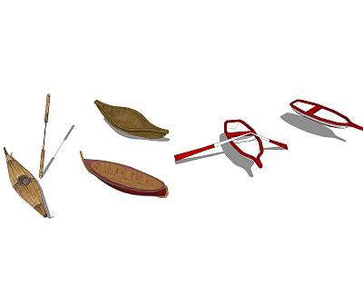 Traditional Wooden Boats Featuring Classic Design And Wooden Paddles In Different Styles 3d model