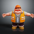 3D Cartoon Game Movie Character with Orange Hardhat Yellow Safety Vest Smiling Open Arms Pose