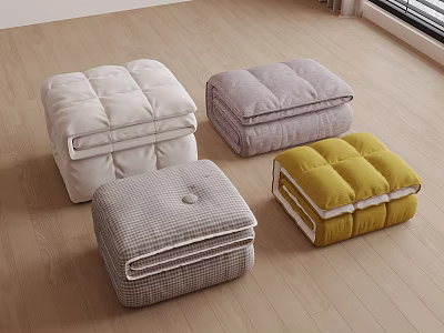 Colorful Quilted Floor Cushions In Various Patterns For Home Decor 3d model