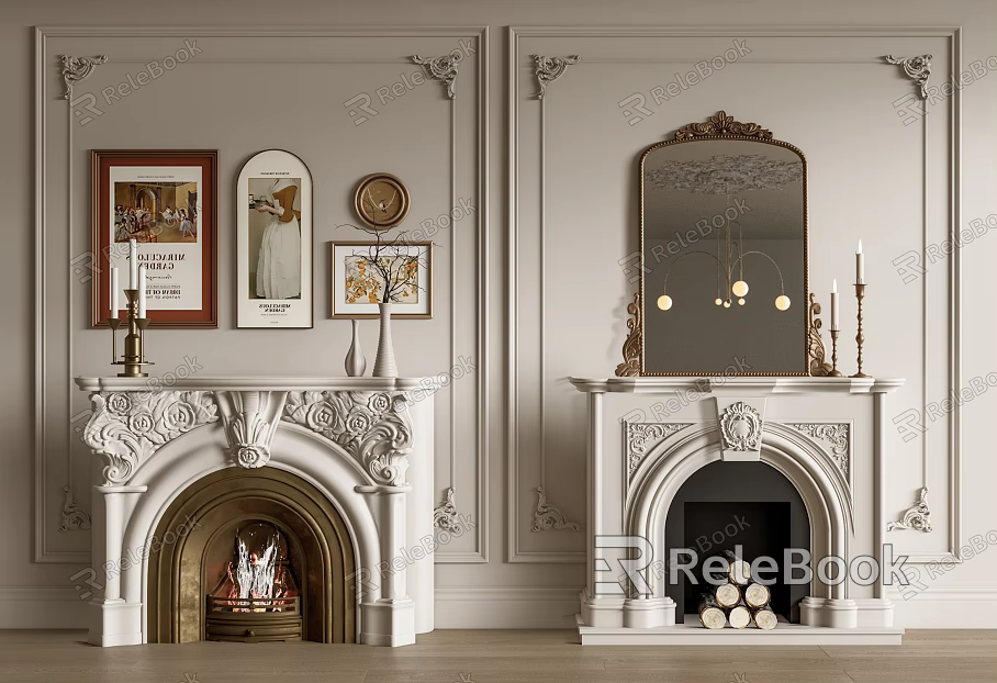 Jianou fireplace carved fireplace decorative mirror mirror hanging painting stove ornaments firewood 3d model 