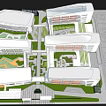 Campus Landscape Design Featuring Modern Buildings Green Trees and Open Gate 3d model