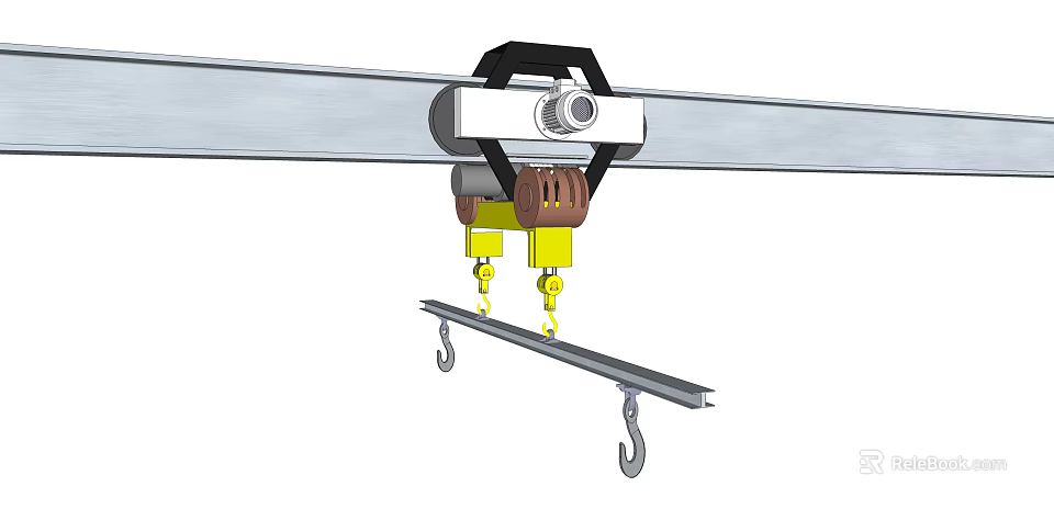Industrial Overhead Crane System with Rail Pulley and Suspended Hooks 3d model 