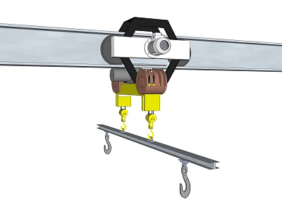 Industrial Overhead Crane System with Rail Pulley and Suspended Hooks 3d model