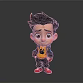 Cartoon Boy With Black Hair Yellow Shirt Blue Jacket Red Shoes And Gray Background