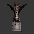 Winged Dragon Game Movie Character With Red Horns Red Eyes Brown Scales On White Cube