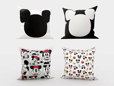 Mickey Mouse Decorative Pillows with Cute Cartoon Patterns in Black White and Colorful Designs 3d model