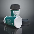 Green And White Disposable Paper Cups With Lids And Recyclable Symbol For Daily Use