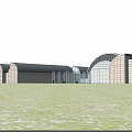 Modern Museum Building With Arched Design Large Glass Windows And Stone Exterior