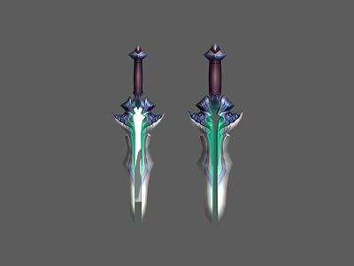Detailed Decorative Swords With Green Glowing Blades And Purple Hilts Design 3d model