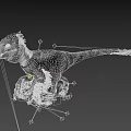 Black and White Feathered 3D Dinosaur Model With Crested Head Open Mouth And Clawed Limbs