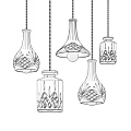 Set of Glass Chandeliers with Decorative Patterns and Brass Accents for Modern Interior Lighting