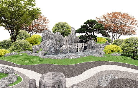 New Chinese Courtyard Garden rockery waterscape stone landscape stone waterscape courtyard sketch plant group 3d model