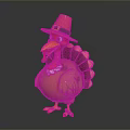 Cartoon Thanksgiving Turkey With Red Pilgrim Hat And Feather Details