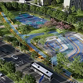 Scenic Urban Park Landscape With Colorful Running Tracks Playground And Lush Greenery