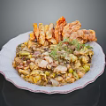 Hearty Mixed Food Bowl With Vegetables Beans Meat And Fried Items Garnished With Herbs