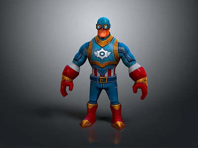 3D Superhero Game Movie Character Wearing Blue Uniform Red Gloves And Star Symbol 3d model