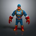 3D Superhero Game Movie Character Wearing Blue Uniform Red Gloves And Star Symbol