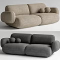 Modern Beige And Gray Upholstered Two Seater Sofa With Round Cushions 3d model