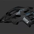 Fox Gray Mountain Bike Helmet With Blue And White Graphics And Ventilation Holes