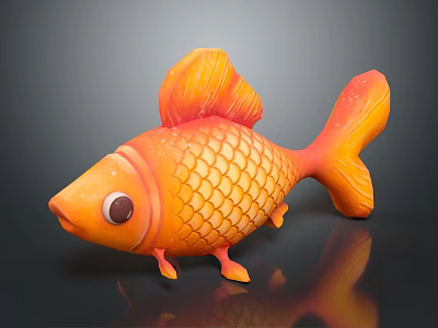 Shiny Orange Goldfish 3D Model With Scales Fins Tail And Reflection On Dark Background 3d model