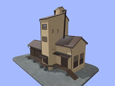 Traditional Style Multi Level Building With Tile Roof Windows And Tower Structure 3d model