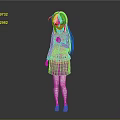 Anime Game Character With Pink Long Hair Blue Eyes Pink Hoodie And Gray Pleated Skirt