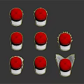 Multiple Red Caps With Black Logo Arranged On White Background