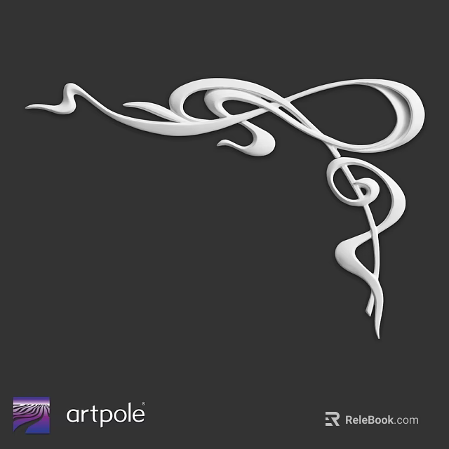 White Curved Decorative Component With Abstract Flowing Lines On Black Background 3d model 