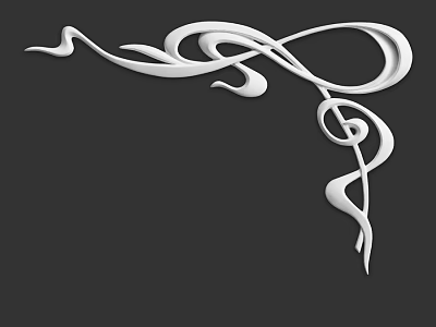 White Curved Decorative Component With Abstract Flowing Lines On Black Background 3d model