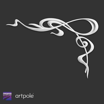 White Curved Decorative Component With Abstract Flowing Lines On Black Background 3d model