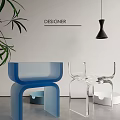 Designer Modern Dining Chairs Blue Transparent With Green Plant Hanging Lamp