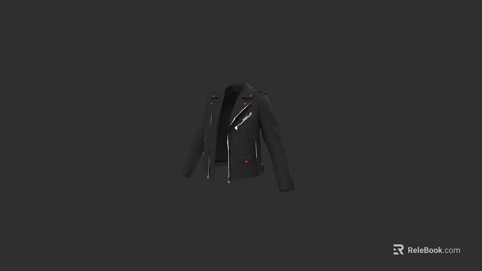 Stylish Black Biker Leather Jacket With Zipper And Metallic Design Details 3d model 