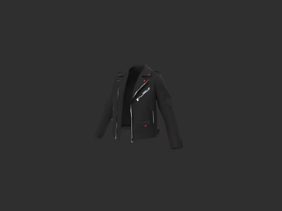 Stylish Black Biker Leather Jacket With Zipper And Metallic Design Details 3d model