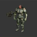 3D Model of Male Character in Combat Armor With Large Gun