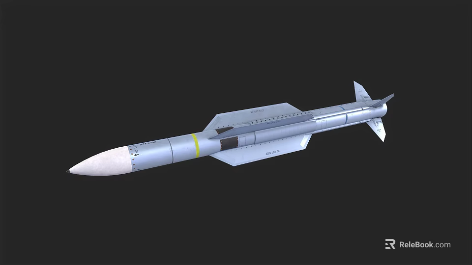 Modern Silver Military Missile Weapon With Warhead Aerodynamic Body And Tail Fins 3d model 