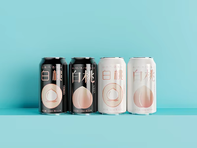 Canned White Peach Flavor Beverages In Two Colors On Blue Background 3d model