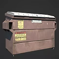Public Facility Brown Dumpster Featuring Solid Waste Labels Hazardous Warning Signs And Wheels
